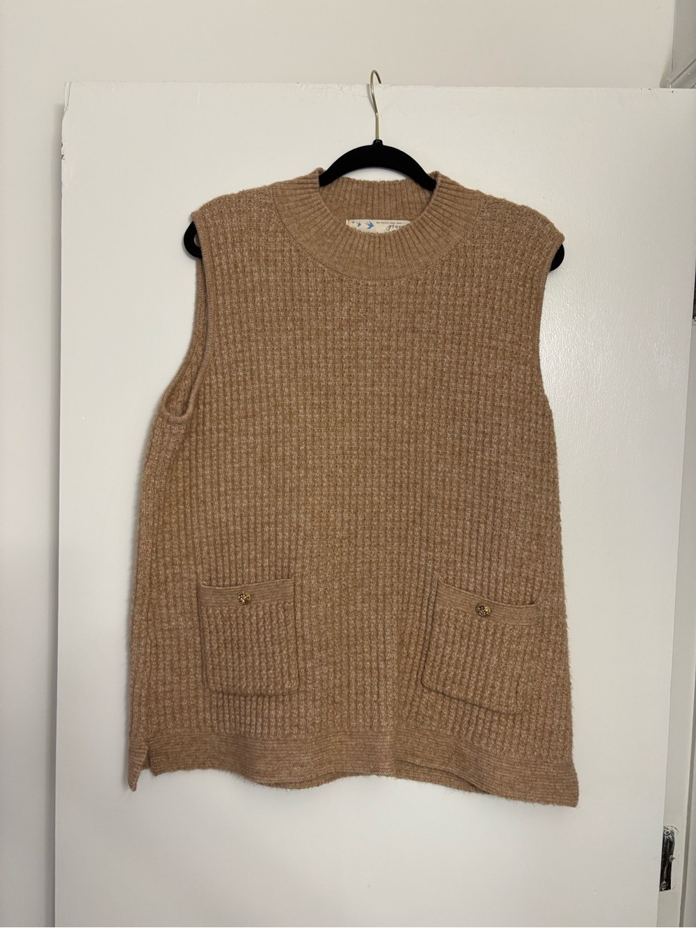 Sleeveless Ribbed Knit Tunic Vest in Camel